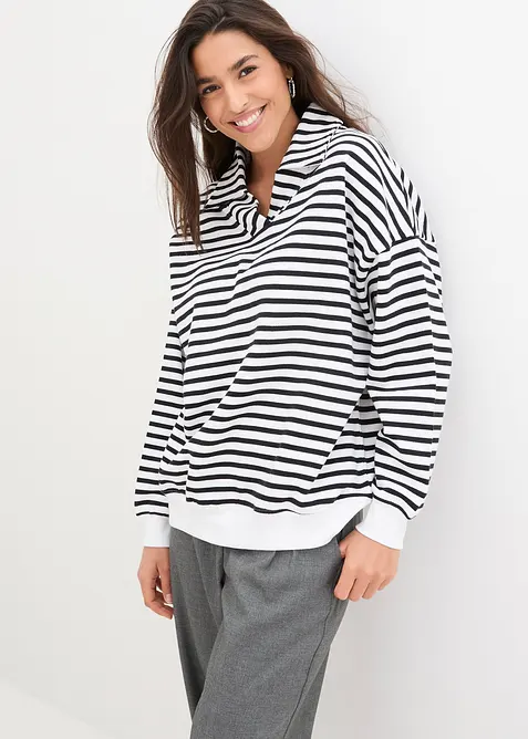 Oversize-Sweatshirt mit V-Ausschnitt und Polokragen, bonprix