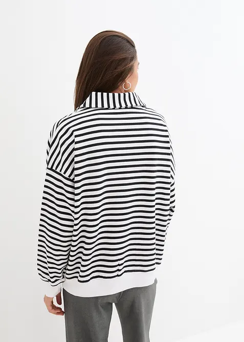 Oversize-Sweatshirt mit V-Ausschnitt und Polokragen, bonprix