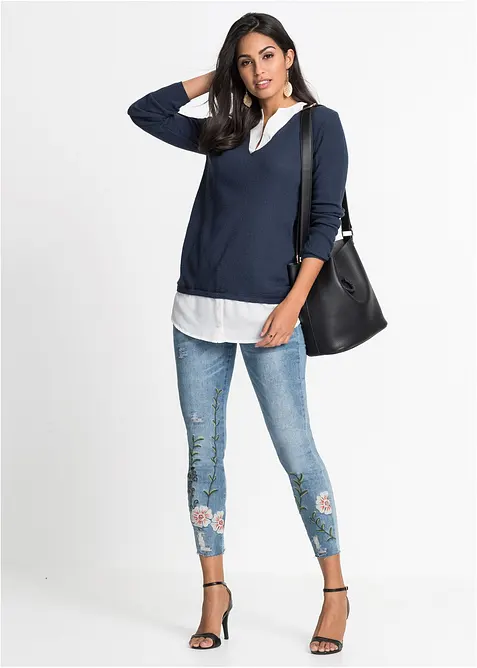 Pull en fine maille avec empiècement chemisier, bonprix