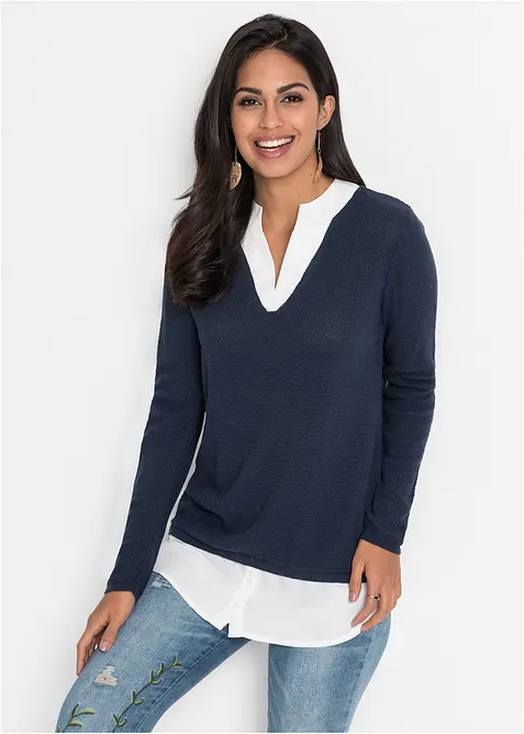 Pull en fine maille avec empiècement chemisier, bonprix