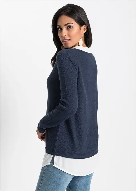 Pull en fine maille avec empiècement chemisier, bonprix