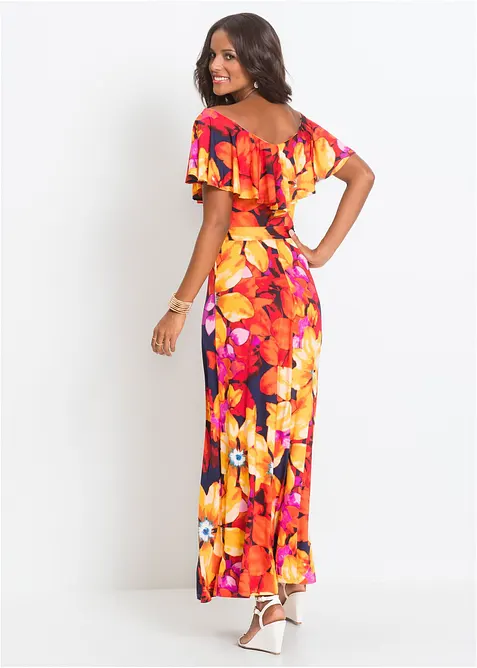 Robe longue &agrave; volant et ceinture, bonprix