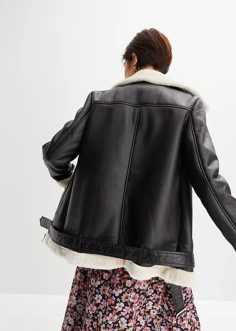 Veste biker en maille peluche, bonprix