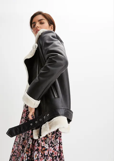 Veste biker en maille peluche, bonprix