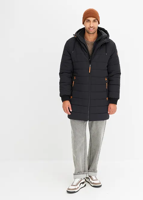 wattierter Stepp-Parka mit Kapuze und Lederimitat-Details, bonprix