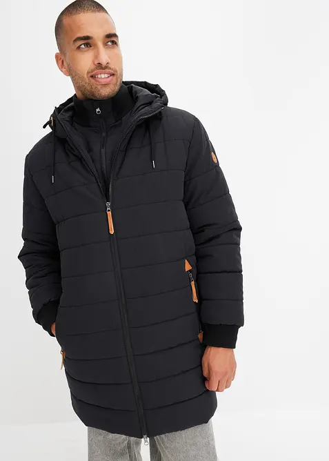 wattierter Stepp-Parka mit Kapuze und Lederimitat-Details, bonprix