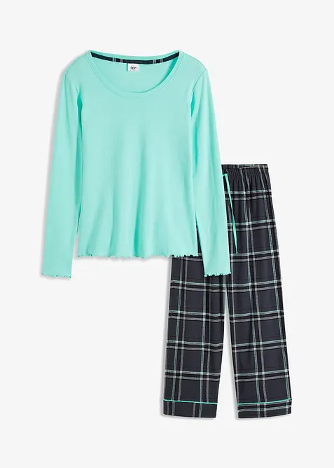 Pyjama avec un haut côtelé et un pantalon en flanelle, bonprix