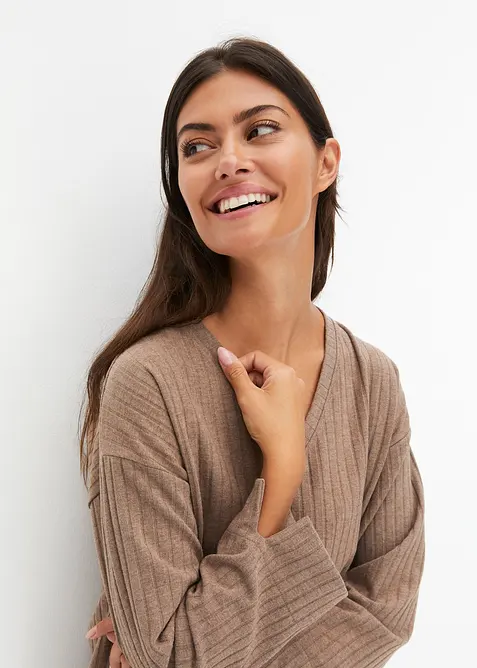 Loungewear Hausanzug mit weitem Bein aus weicher Rippe, bonprix