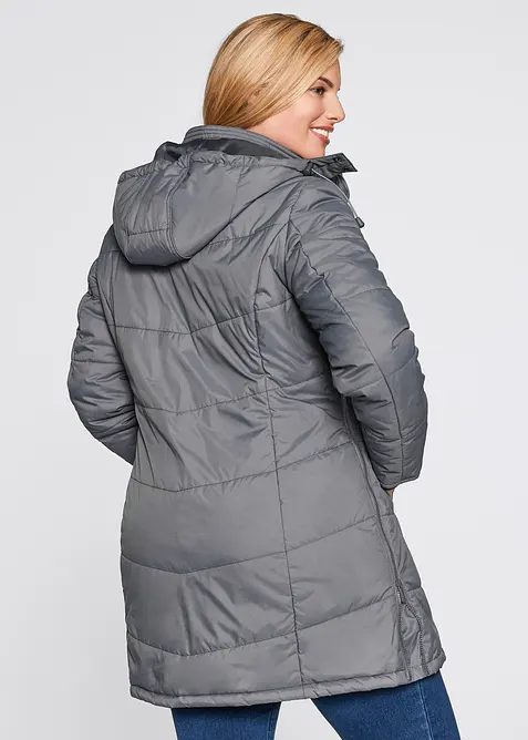Long-Steppjacke, wattiert mit Kragen und Kapuze, bonprix