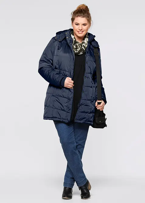 Long-Steppjacke, wattiert mit Kragen und Kapuze, bonprix