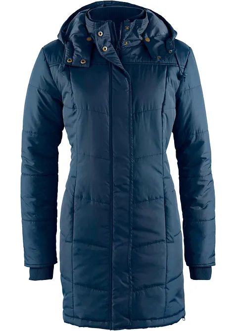 Long-Steppjacke, wattiert mit Kragen und Kapuze, bonprix