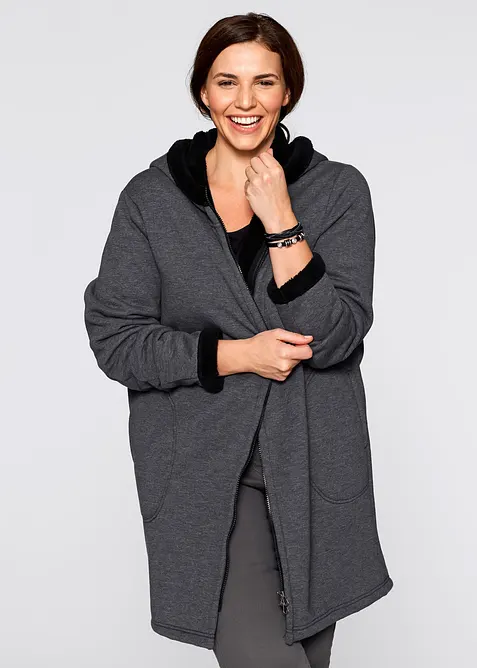 Sweat zippé à capuche avec polaire peluche, bonprix