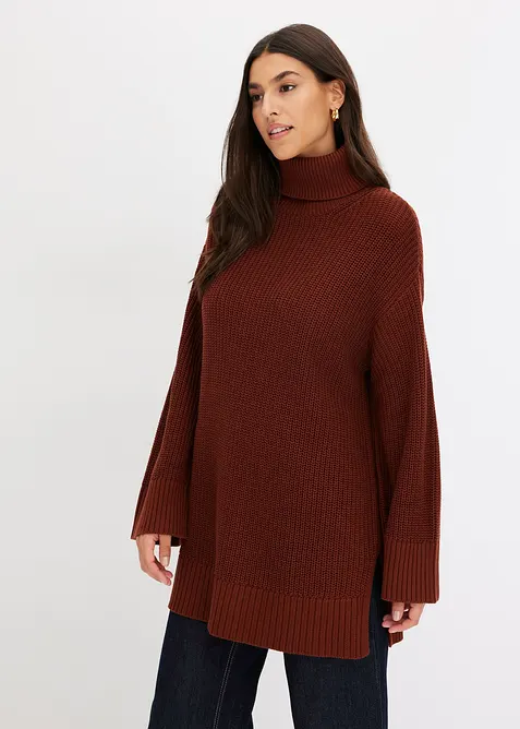 Pull col roulé oversize en coton mélangé, bonprix