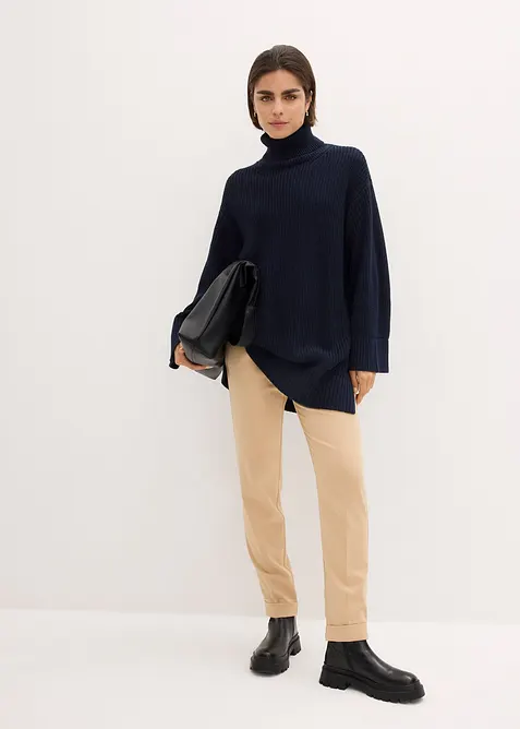 Pull col roulé oversize en coton mélangé, bonprix