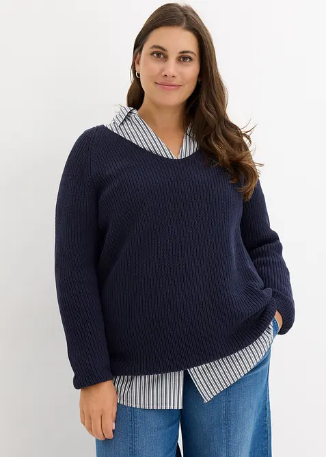 Gerippter Pullover aus reiner Baumwolle, bonprix