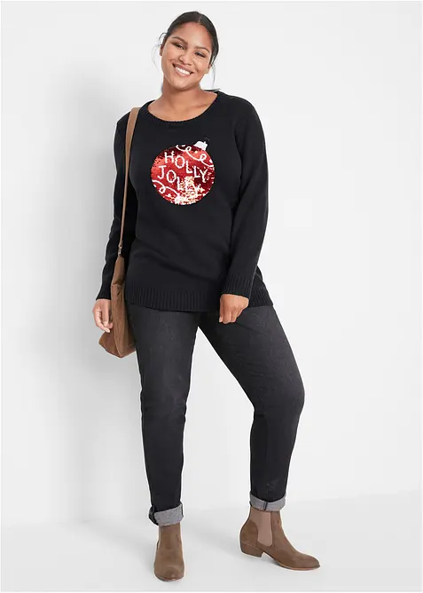 Pull de No&euml;l avec sequins r&eacute;versibles, bonprix