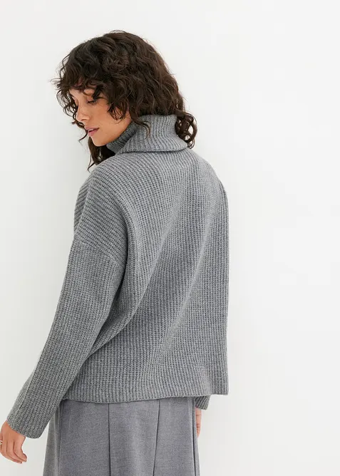 Pull col roul&eacute; en maille c&ocirc;tel&eacute;e, bonprix