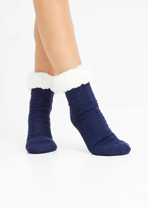 Haussocken mit Teddyfutter mit recyceltem Polyester (2er Pack), bonprix