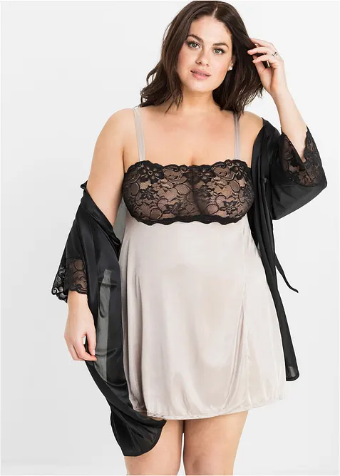 Satin Kimono mit Spitze, bonprix