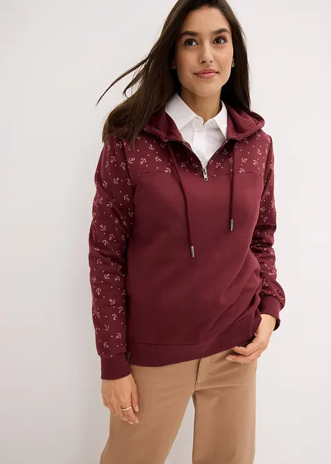 Sweat à capuche et col zippé, 100% coton, bonprix