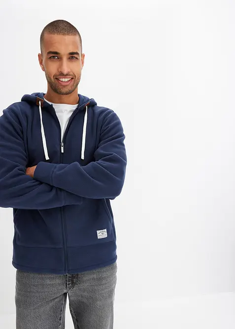 Fleecejacke mit Kapuze und aufgesetzten Taschen, bonprix