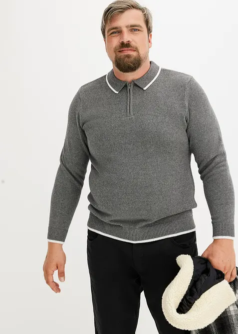 Pull col polo en coton recyclé majoritaire, bonprix