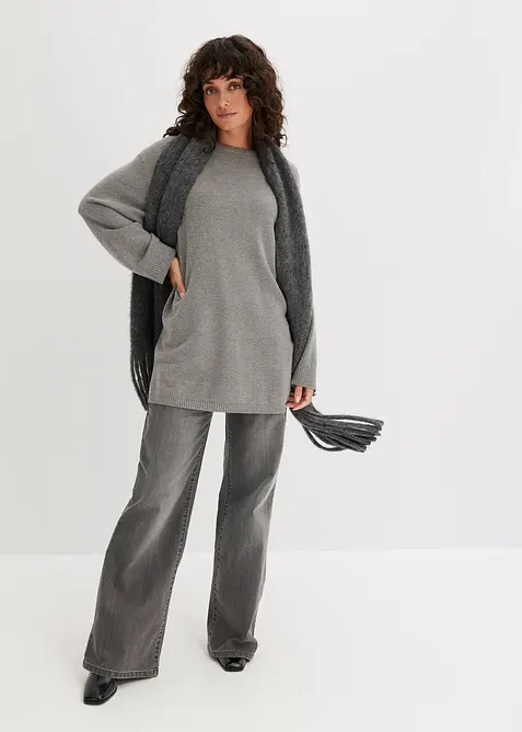 Long-Feinstrickpullover mit Seitenschlitzen aus Viskose-Mix, bonprix