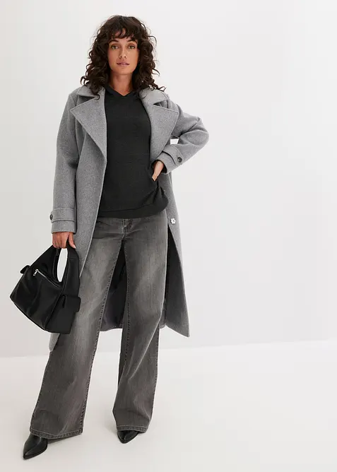 Sweat en maille &agrave; capuche et poche kangourou, bonprix