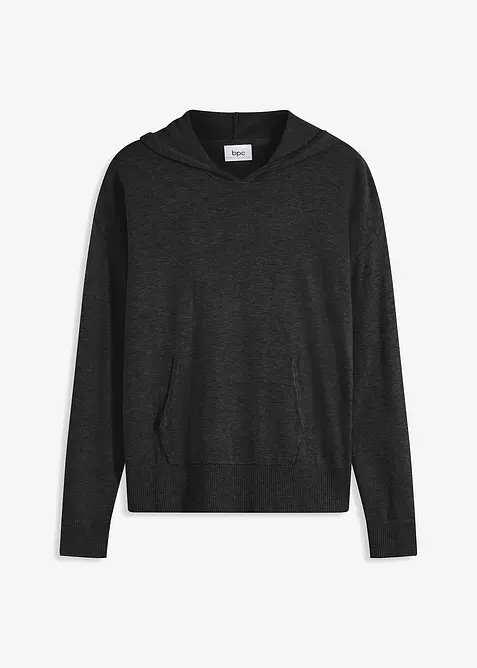 Sweat en maille &agrave; capuche et poche kangourou, bonprix