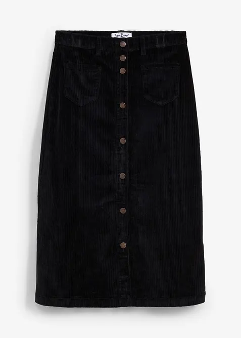 Stretch-Cordrock mit Knopfleiste, Midi-Länge, bonprix