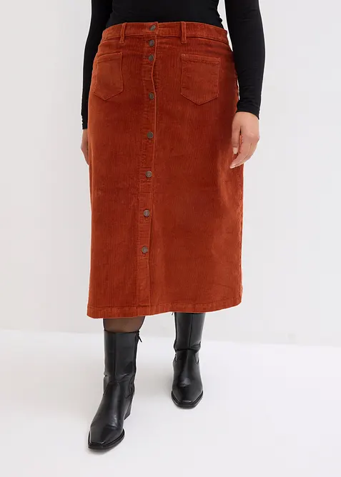Stretch-Cordrock mit Knopfleiste, Midi-Länge, bonprix