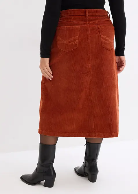 Stretch-Cordrock mit Knopfleiste, Midi-Länge, bonprix