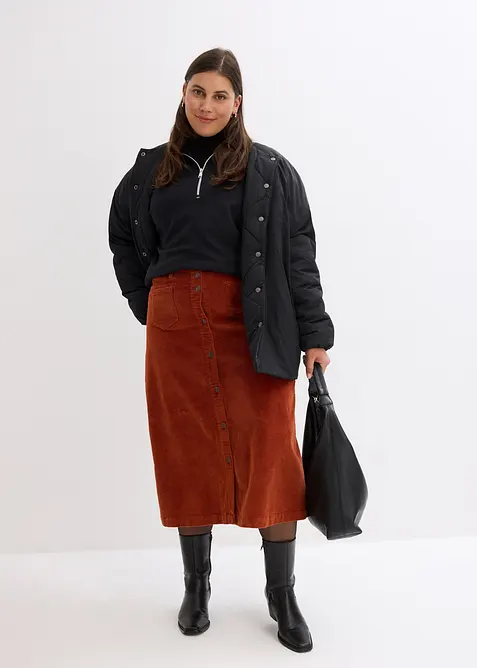 Stretch-Cordrock mit Knopfleiste, Midi-Länge, bonprix