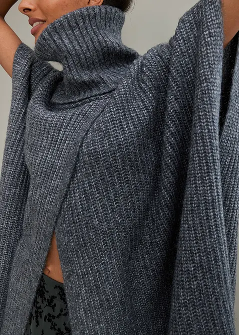 Pull poncho en laine m&eacute;lang&eacute;e, bonprix