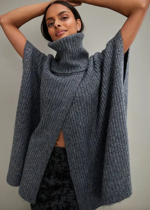Poncho-Pullover mit Wollanteil, bonprix