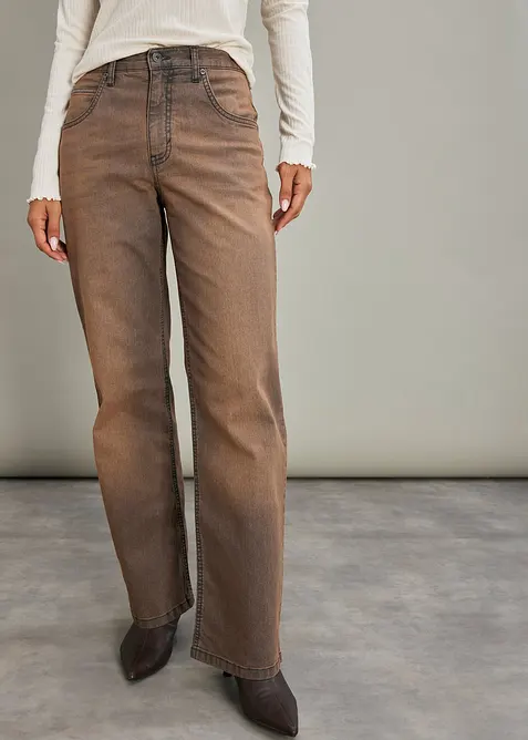 Wide-Leg-Jeans High Waist mit Vintage Waschung, bonprix