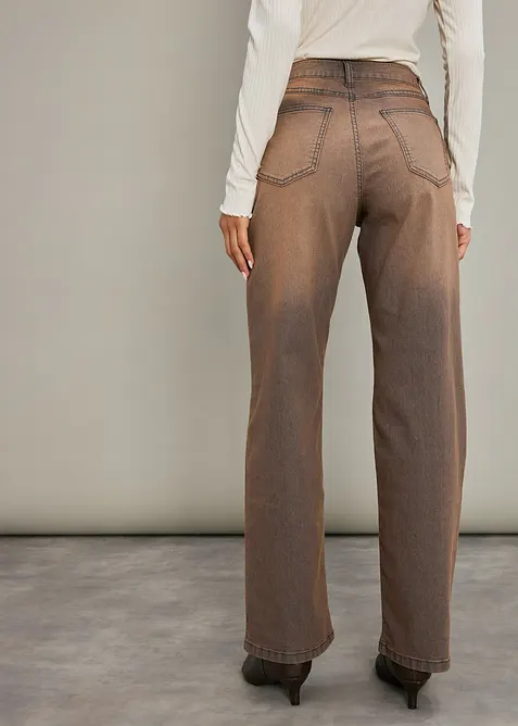 Wide-Leg-Jeans High Waist mit Vintage Waschung, bonprix