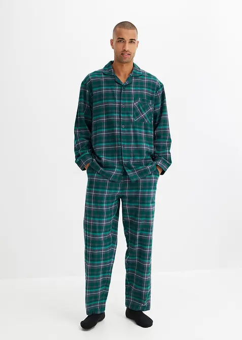 Herren Pyjama aus weichem Flanell mit Knopfleiste und langen Ärmeln, bonprix