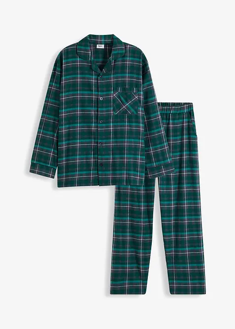 Herren Pyjama aus weichem Flanell mit Knopfleiste und langen Ärmeln, bonprix