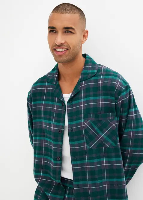 Herren Pyjama aus weichem Flanell mit Knopfleiste und langen Ärmeln, bonprix