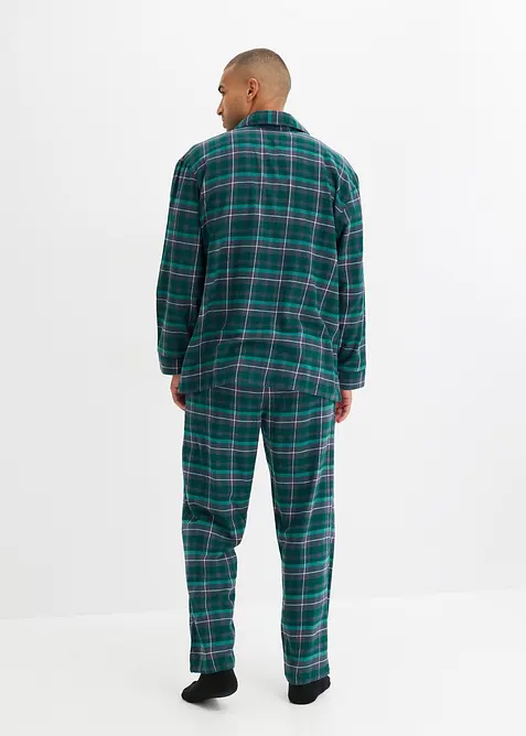 Herren Pyjama aus weichem Flanell mit Knopfleiste und langen Ärmeln, bonprix