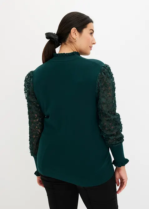 Pull col roulé avec manches en mousseline, bonprix