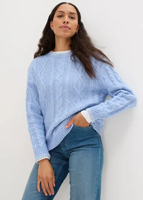 Grobstrick-Pullover mit Zopfmuster, bonprix