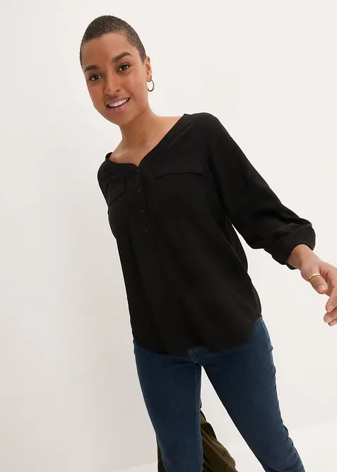 Blouse fluide à col en V et manches longues, bonprix
