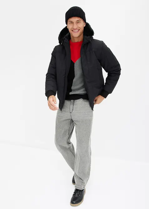 Doudoune courte à capuche avec bordure sherpa, bonprix