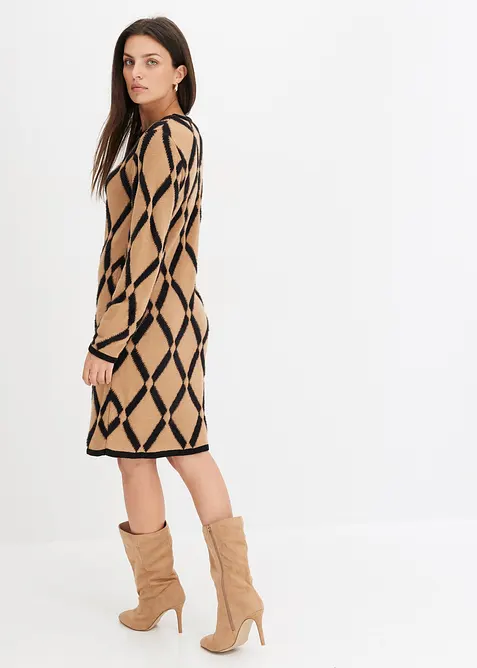 Strickkleid mit Rautenmuster aus Federgarn, bonprix