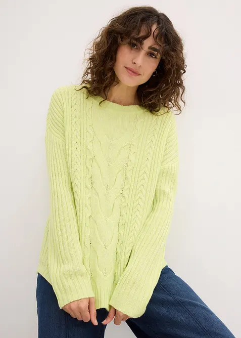 Oversize-Pullover mit Zopfmuster, bonprix