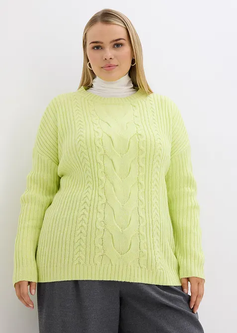 Oversize-Pullover mit Zopfmuster, bonprix