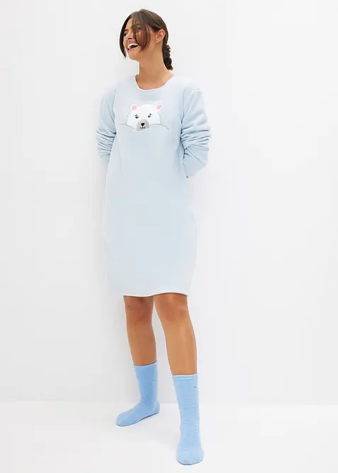 Loungewear Fleece Nachthemd mit Applikation, bonprix