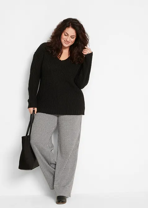 Pantalon large et extensible &agrave; motif pied-de-poule, bonprix